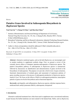 Putative Genes Involved in Saikosaponin Biosynthesis in Bupleurum Species