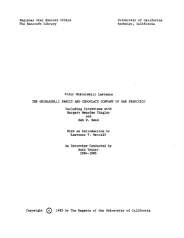Regional Oral History Office University of California the Bancroft Library Berkeley, California