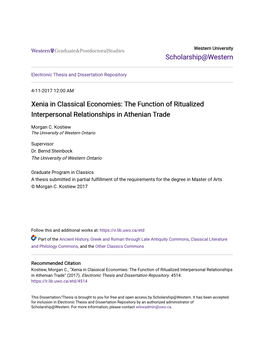 Xenia in Classical Economies: the Function of Ritualized Interpersonal Relationships in Athenian Trade