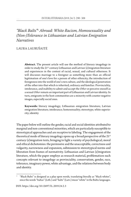 White Racism, Homosexuality and (Non-)Tolerance in Lithuanian and Latvian Emigration Narratives