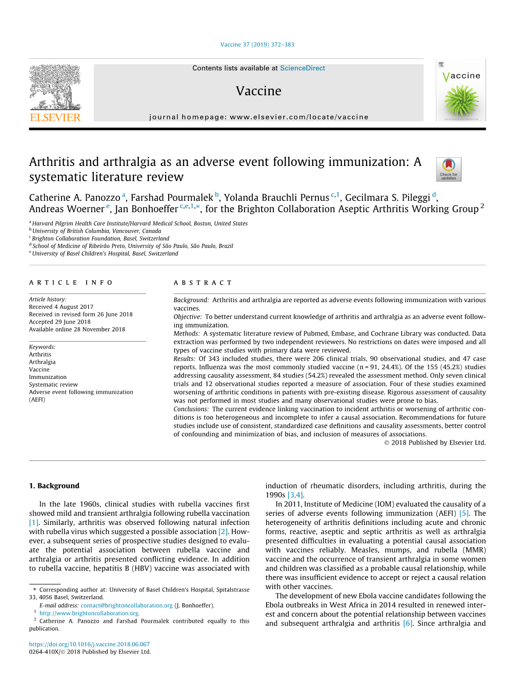 Arthritis and Arthralgia As an Adverse Event Following Immunization: a Systematic Literature Review