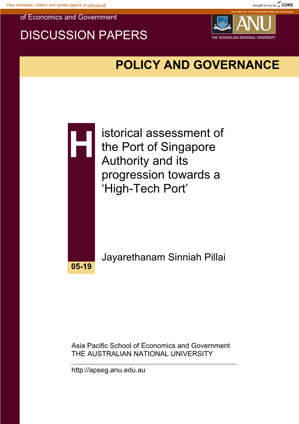 POLICY and GOVERNANCE Istorical Assessment of the Port Of