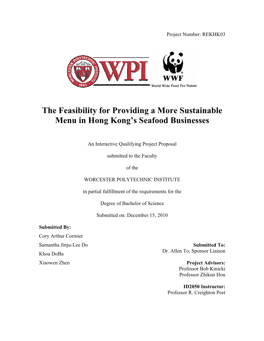 The Feasibility for Providing a More Sustainable Menu for Hong Kong's