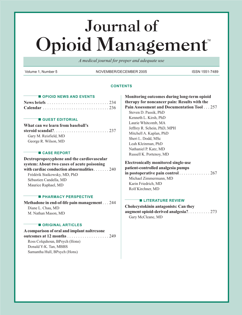 Opioid Managementtm a Medical Journal for Proper and Adequate Use