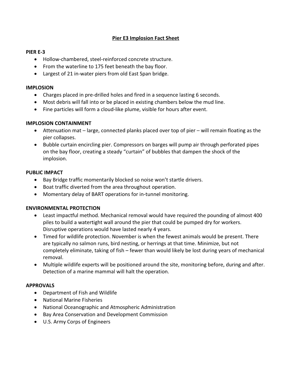 Pier E3 Implosion Fact Sheet