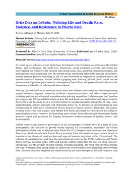 Ortiz Díaz on Lebrón, 'Policing Life and Death: Race, Violence, and Resistance in Puerto Rico'