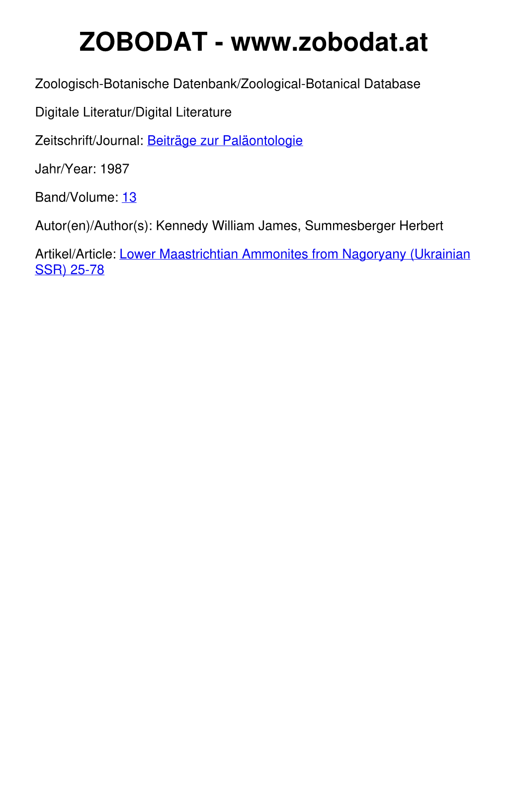 Ammoniten Aus Dem Untermaastricht Von Nagoriani (Ukrainische SSR) by William James Kennedy* and Herbert Summesberger** KENNEDY, W.J