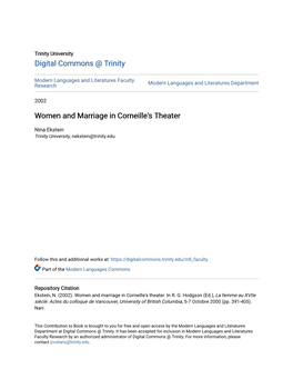 Women and Marriage in Corneille's Theater