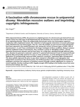 A Fascination with Chromosome Rescue in Uniparental Disomy: Mendelian Recessive Outlaws and Imprinting Copyrights Infringements