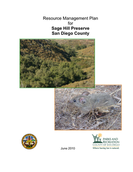 Resource Management Plan for Sage Hill Preserve San Diego County
