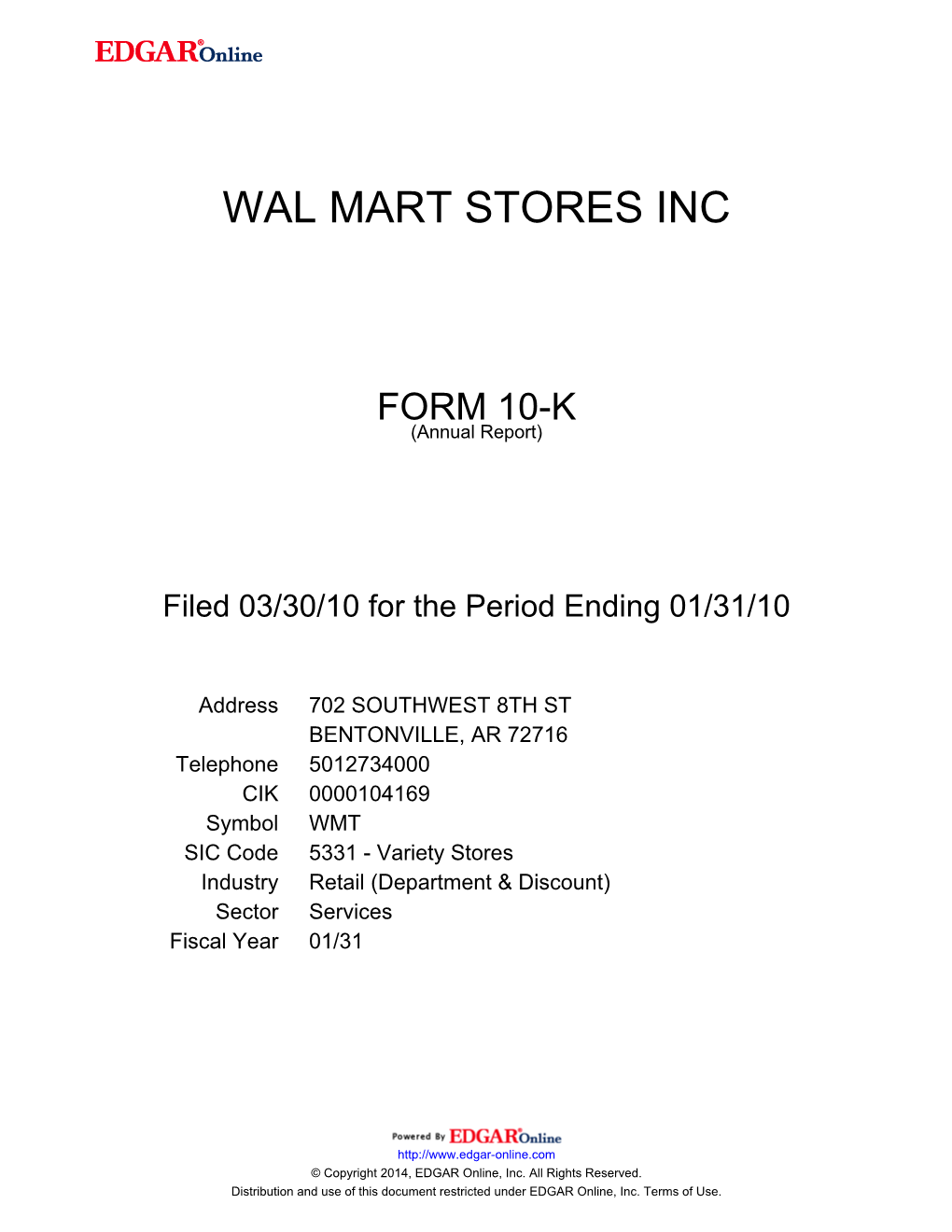 Wal Mart Stores Inc