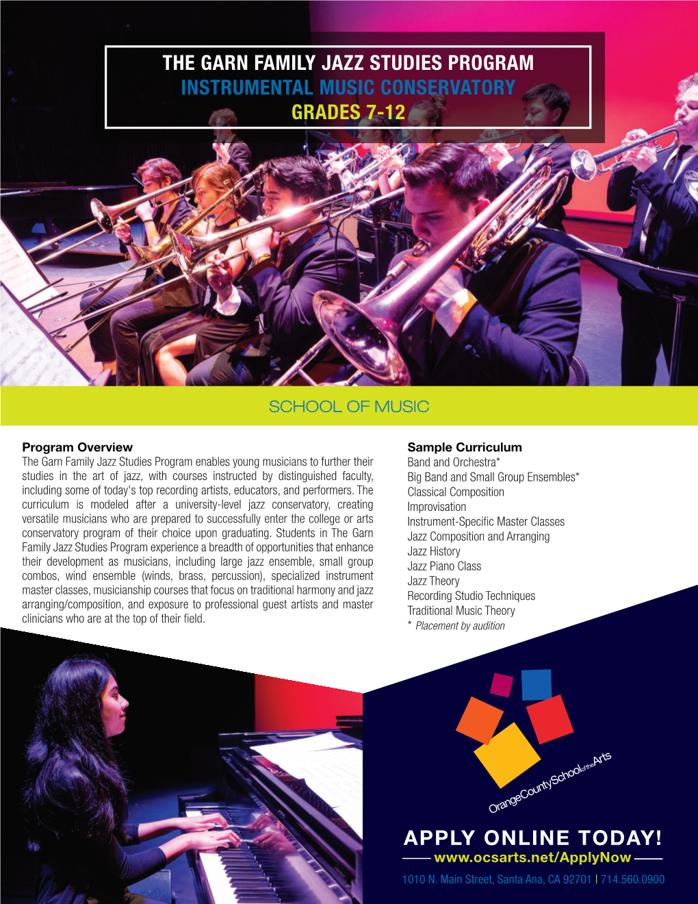 Garn Family Jazz Studies Program Flyer 2020