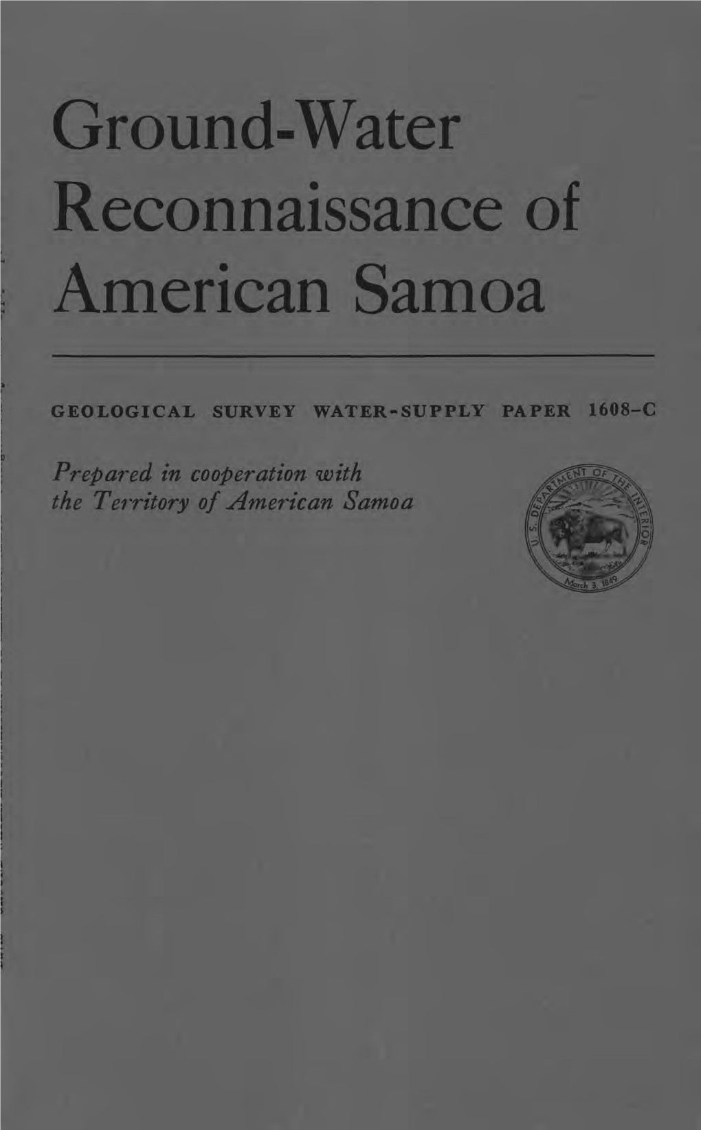 Ground-Water Reconnaissance of American Samoa