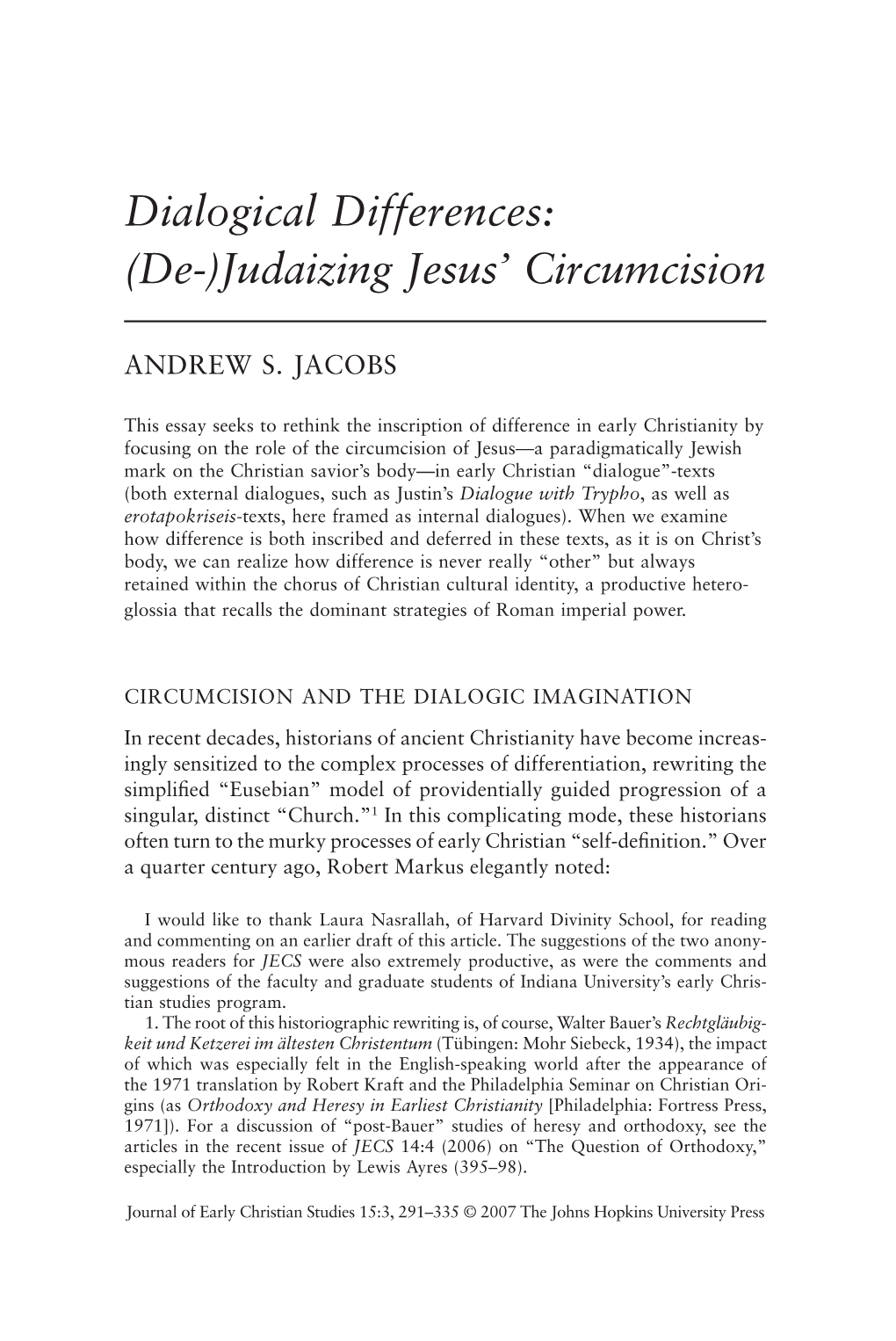 Judaizing Jesus' Circumcision