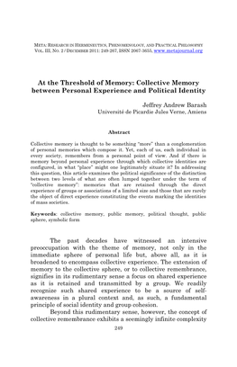 Collective Memory Between Personal Experience and Political Identity
