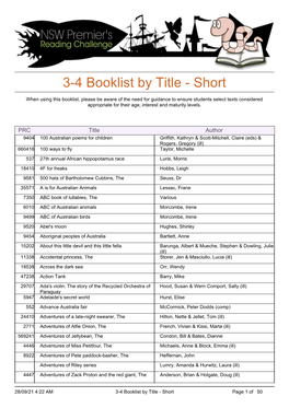 3-4 Booklist by Title - Short