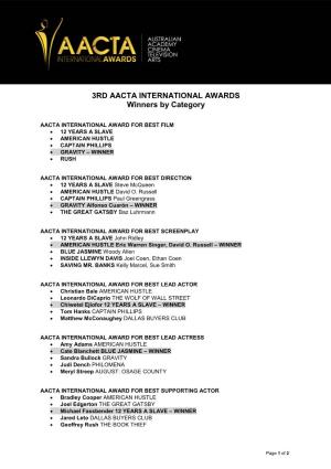 3RD AACTA INTERNATIONAL AWARDS Winners by Category