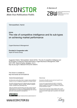 The Role of Competitive Intelligence and Its Sub-Types on Achieving Market Performance