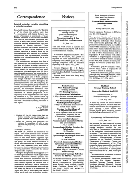 Correspondence Notices Heart and Lung Institute Presents the Practical Adult Cardiovascular J Clin Pathol: First Published As 10.1136/Jcp.48.5.496 on 1 May 1995