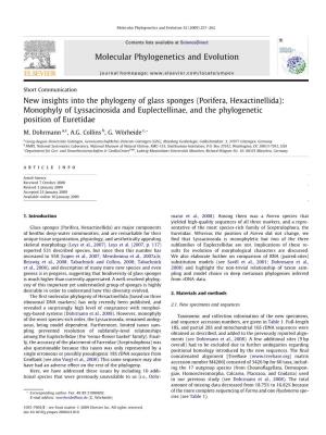 Porifera, Hexactinellida): Monophyly of Lyssacinosida and Euplectellinae, and the Phylogenetic Position of Euretidae