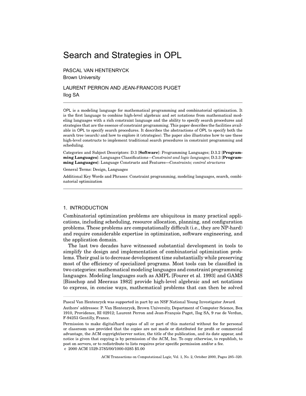 Search and Strategies in OPL
