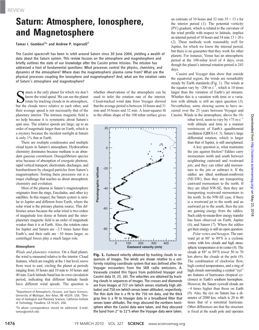 Saturn: Atmosphere, Ionosphere, and Magnetosphere Tamas I