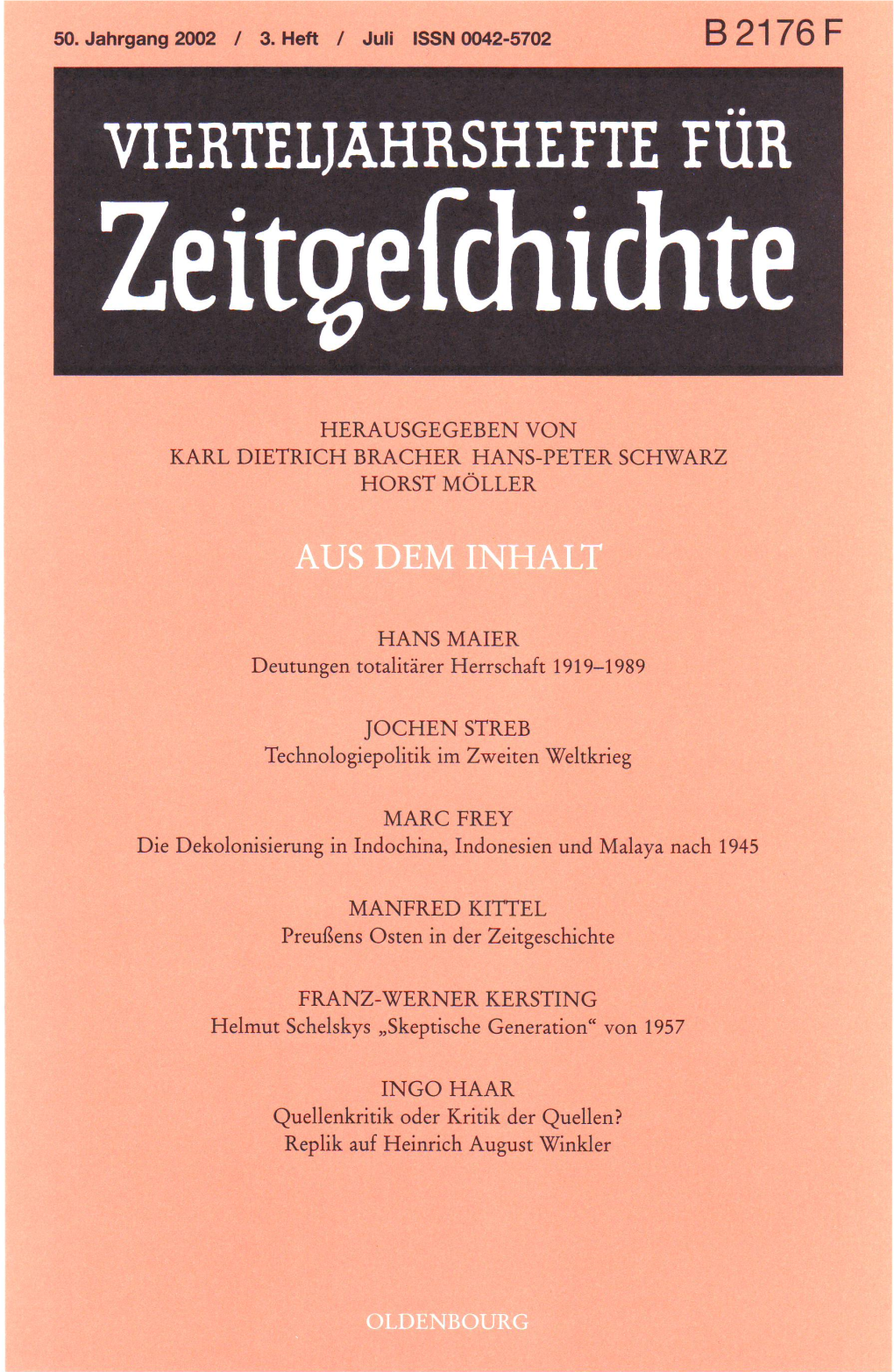 Vierteljahrshefte Für Zeitgeschichte Jahrgang 50(2002) Heft 3