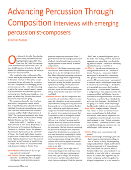 Advancing Percussion Through Composition Interviews with Emerging Percussionist-Composers by Oliver Molina