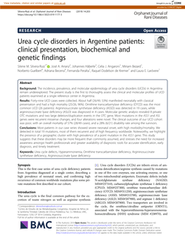 Urea Cycle Disorders in Argentine Patients: Clinical Presentation, Biochemical and Genetic Findings Silene M