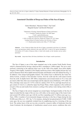 Annotated Checklist of Deep-Sea Fishes of the Sea of Japan