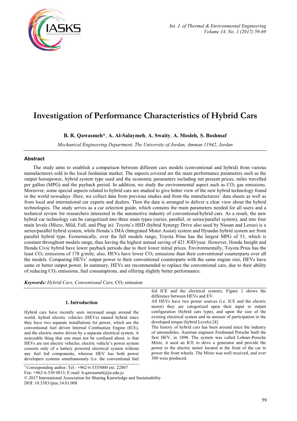 Investigation of Performance Characteristics of Hybrid Cars