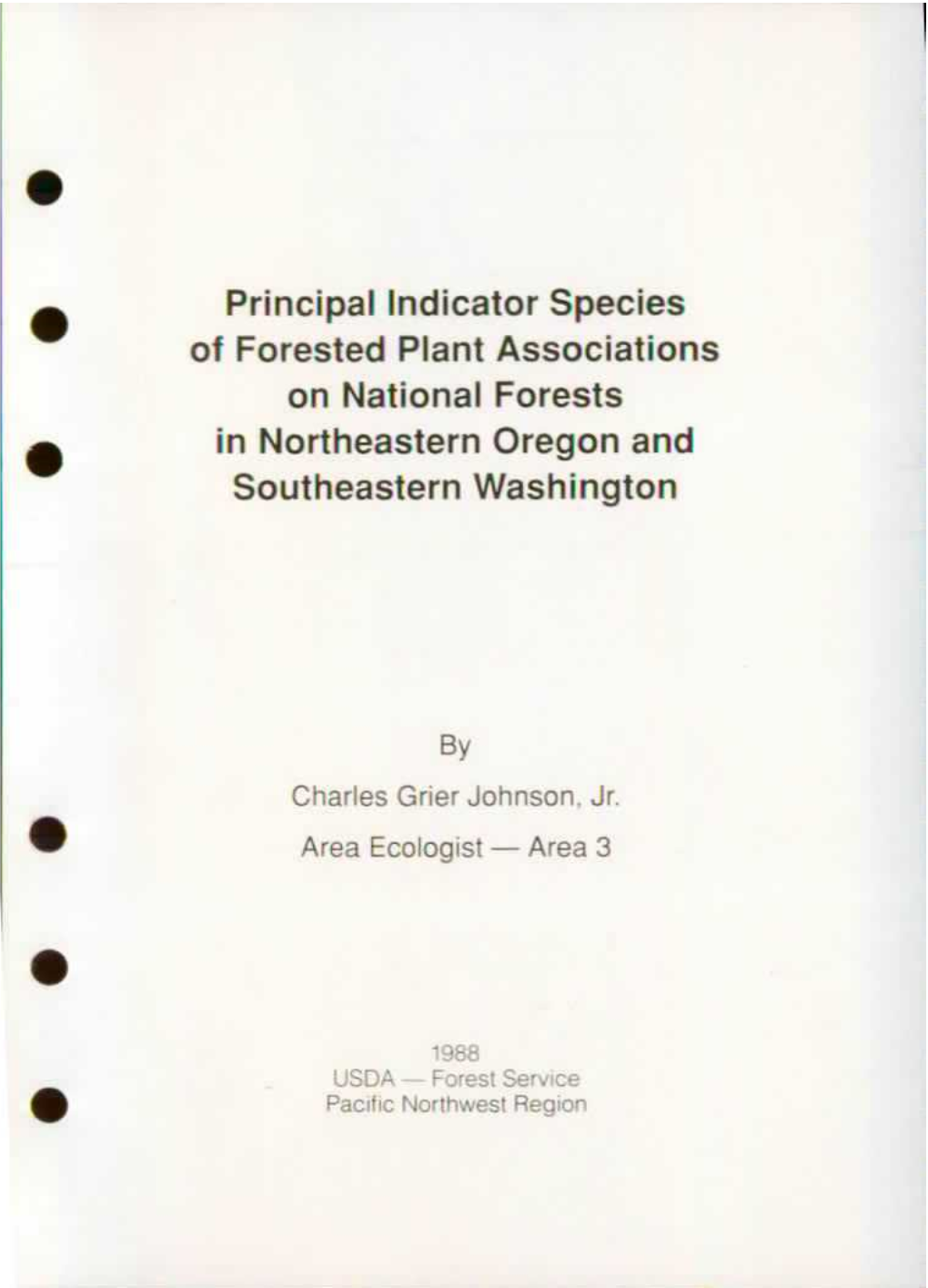 Indicator Species of Forested Plant Associations on National Forests in Northeastern Oregon and Southeastern Washington