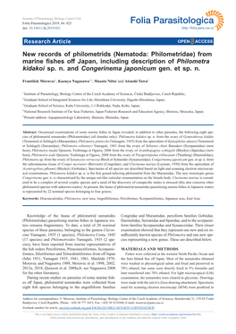 New Records of Philometrids (Nematoda: Philometridae) from Marine Fishes Off Japan, Including Description of Philometra Kidakoi Sp
