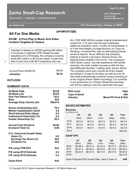 Zacks Small-Cap Research Lisa Thompson 312-265-9154 Sponsored – Impartial - Comprehensive Lthompson@Zacks.Com