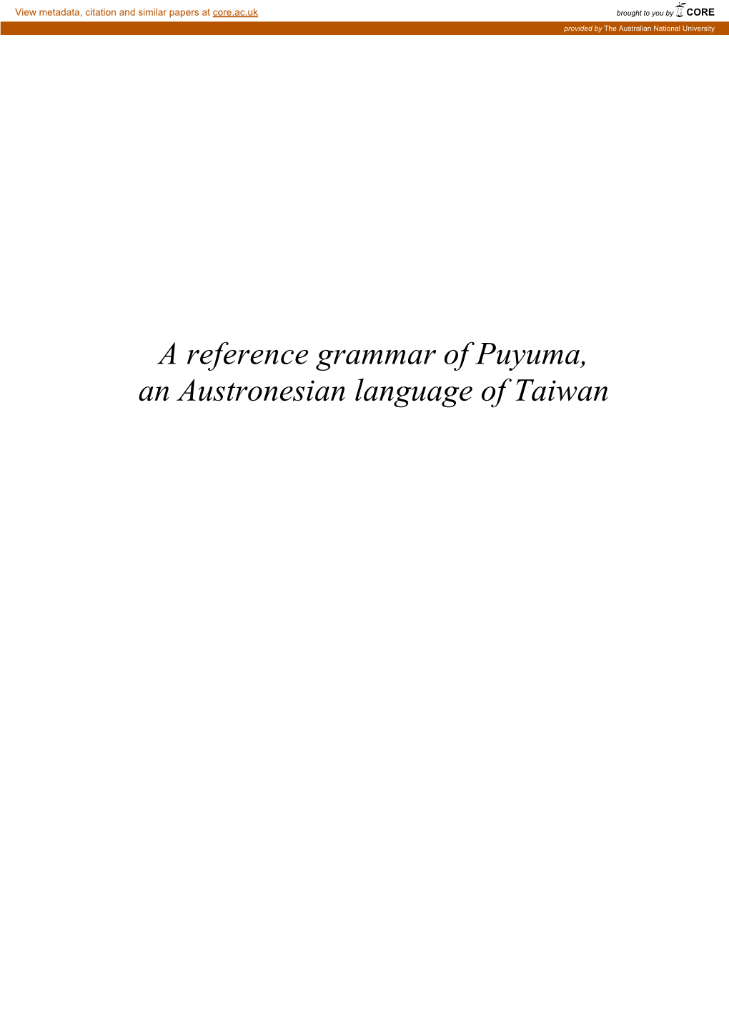 A Reference Grammar of Puyuma, an Austronesian Language of Taiwan