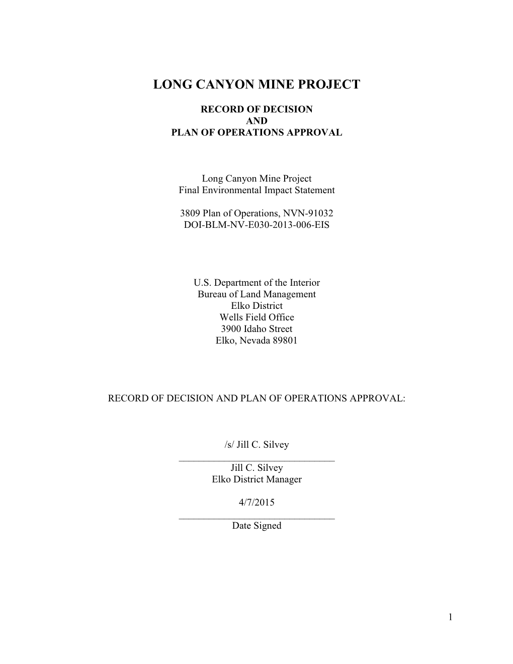 Long Canyon Mine Project