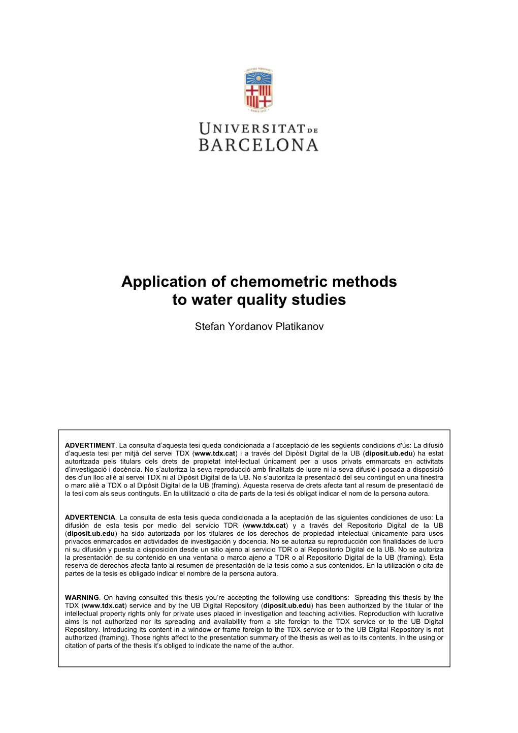 Application of Chemometric Methods to Water Quality Studies