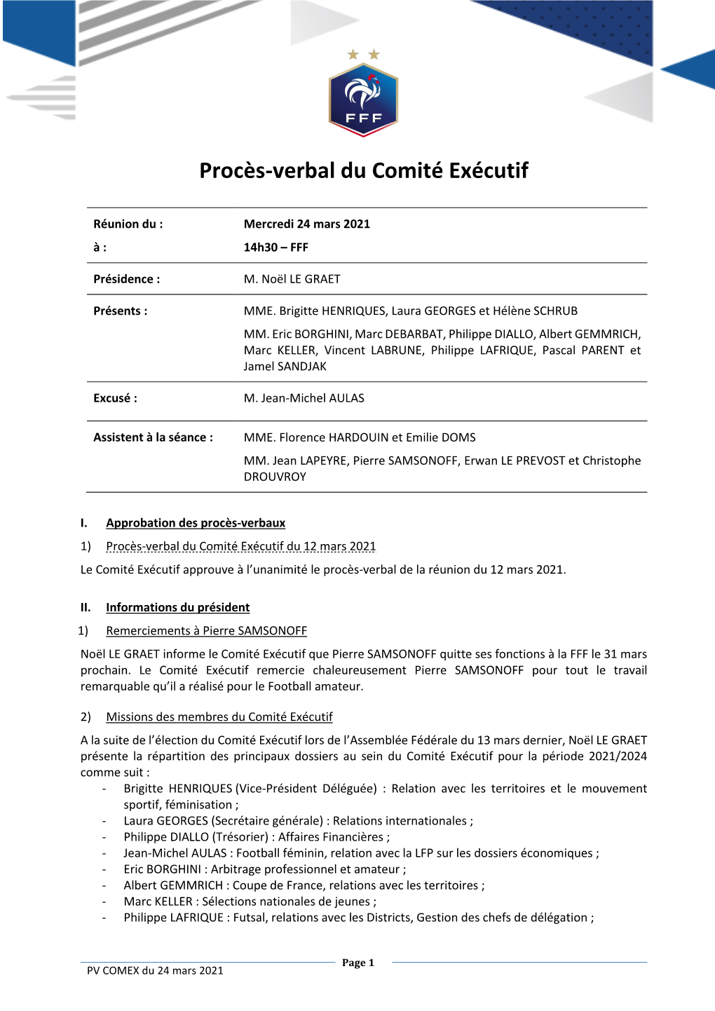 Procès-Verbal Du Comité Exécutif