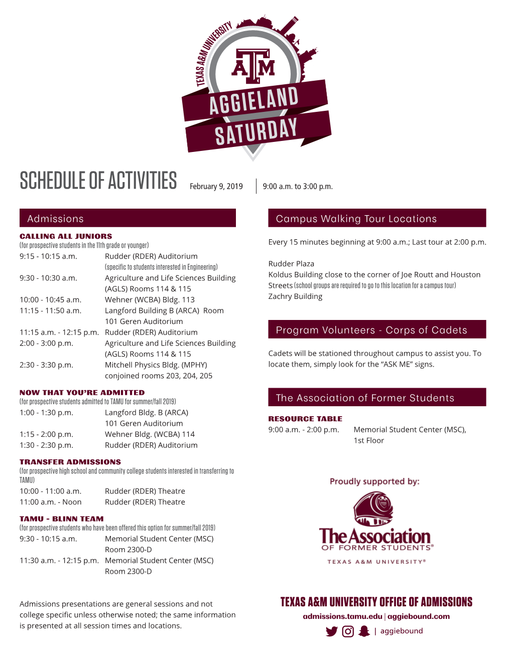 Schedule of Activities Aggieland Saturday