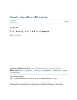 Criminology and the Criminologist Marvin E