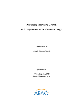 Advancing Innovative Growth to Strengthen the APEC Growth Strategy