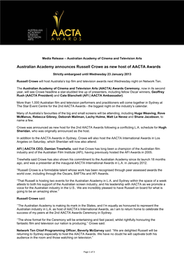 AACTA Announces Russell Crowe As New Host of AACTA Awards