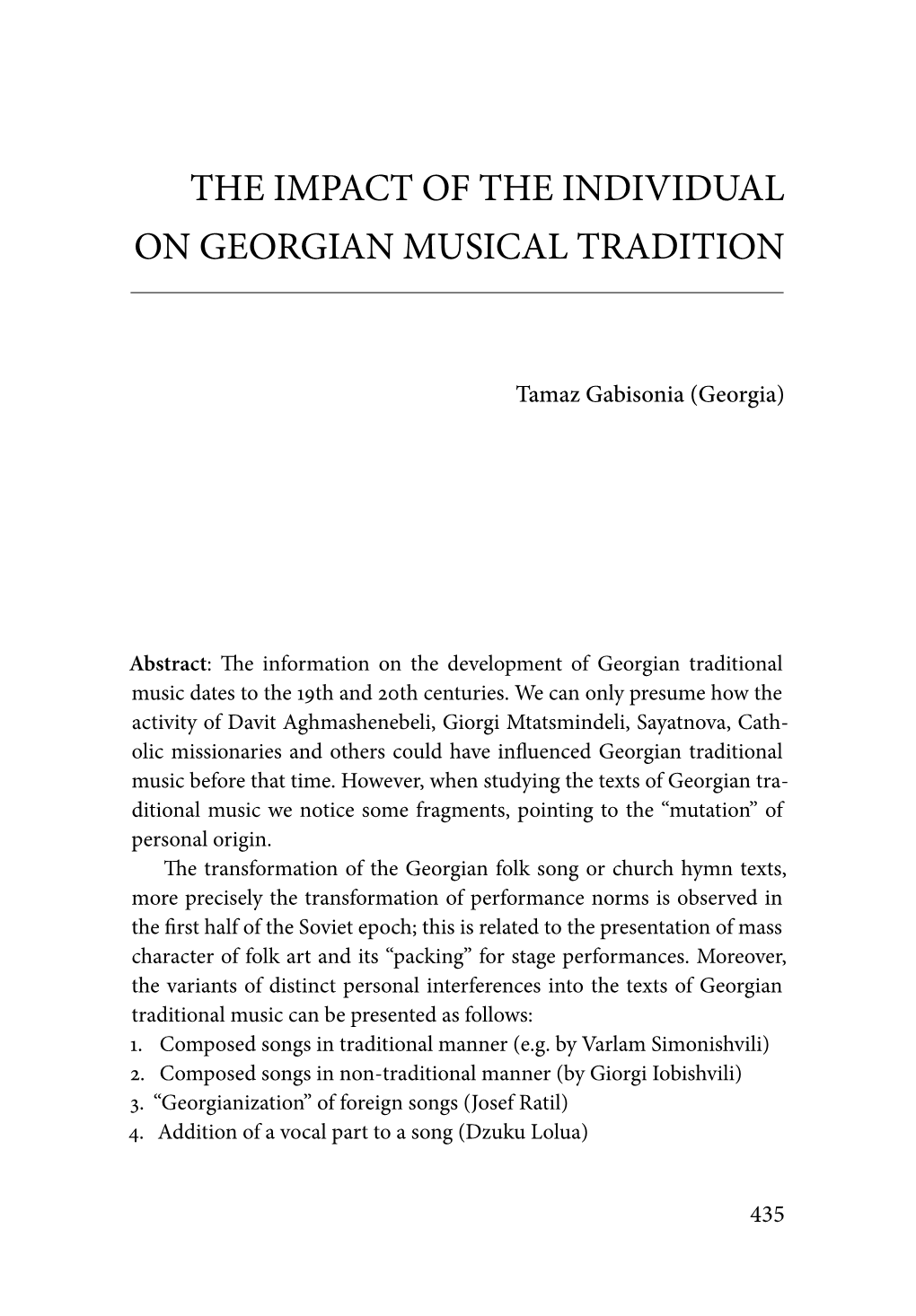 The Impact of the Individual on Georgian Musical Tradition