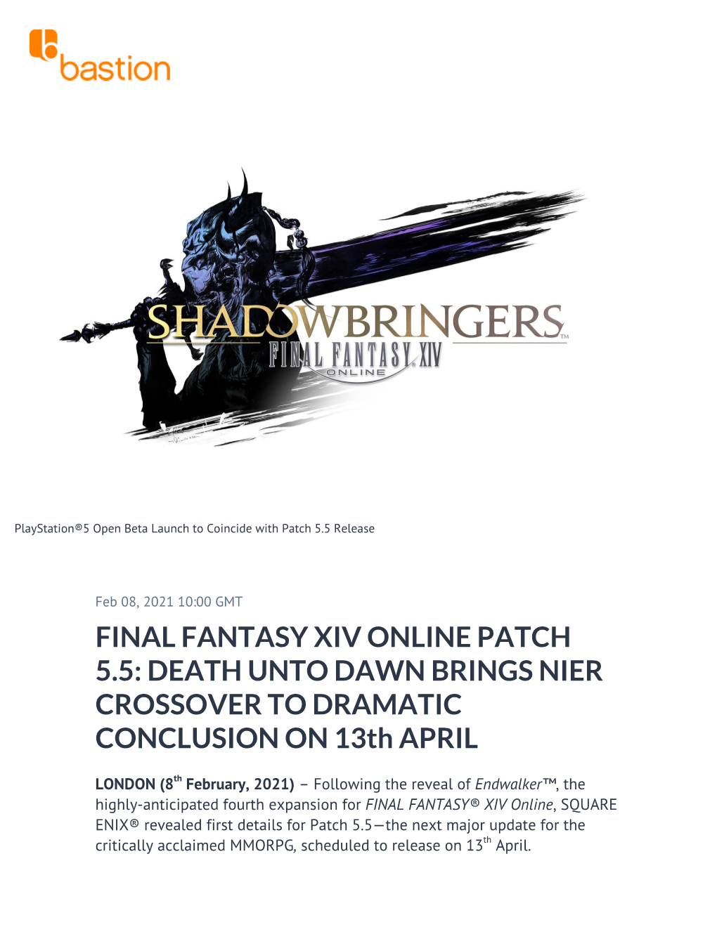 FINAL FANTASY XIV ONLINE PATCH 5.5: DEATH UNTO DAWN BRINGS NIER CROSSOVER to DRAMATIC CONCLUSION on 13Th APRIL