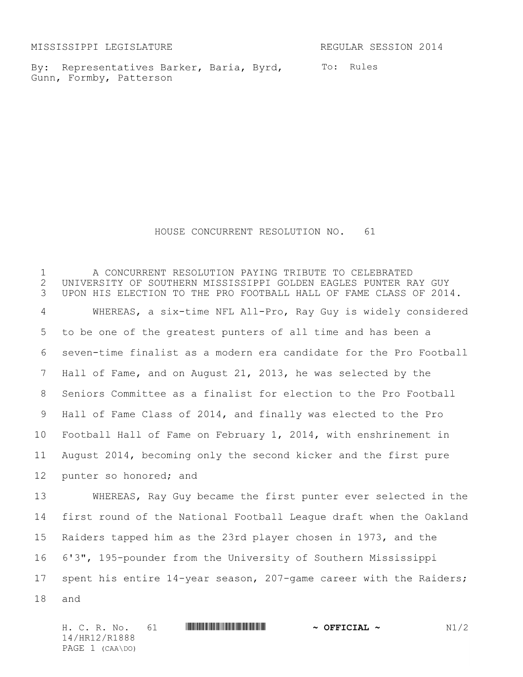 MISSISSIPPI LEGISLATURE REGULAR SESSION 2014 By