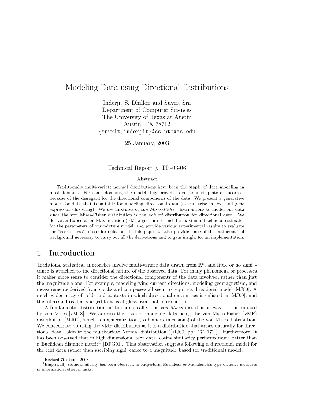 Modeling Data Using Directional Distributions