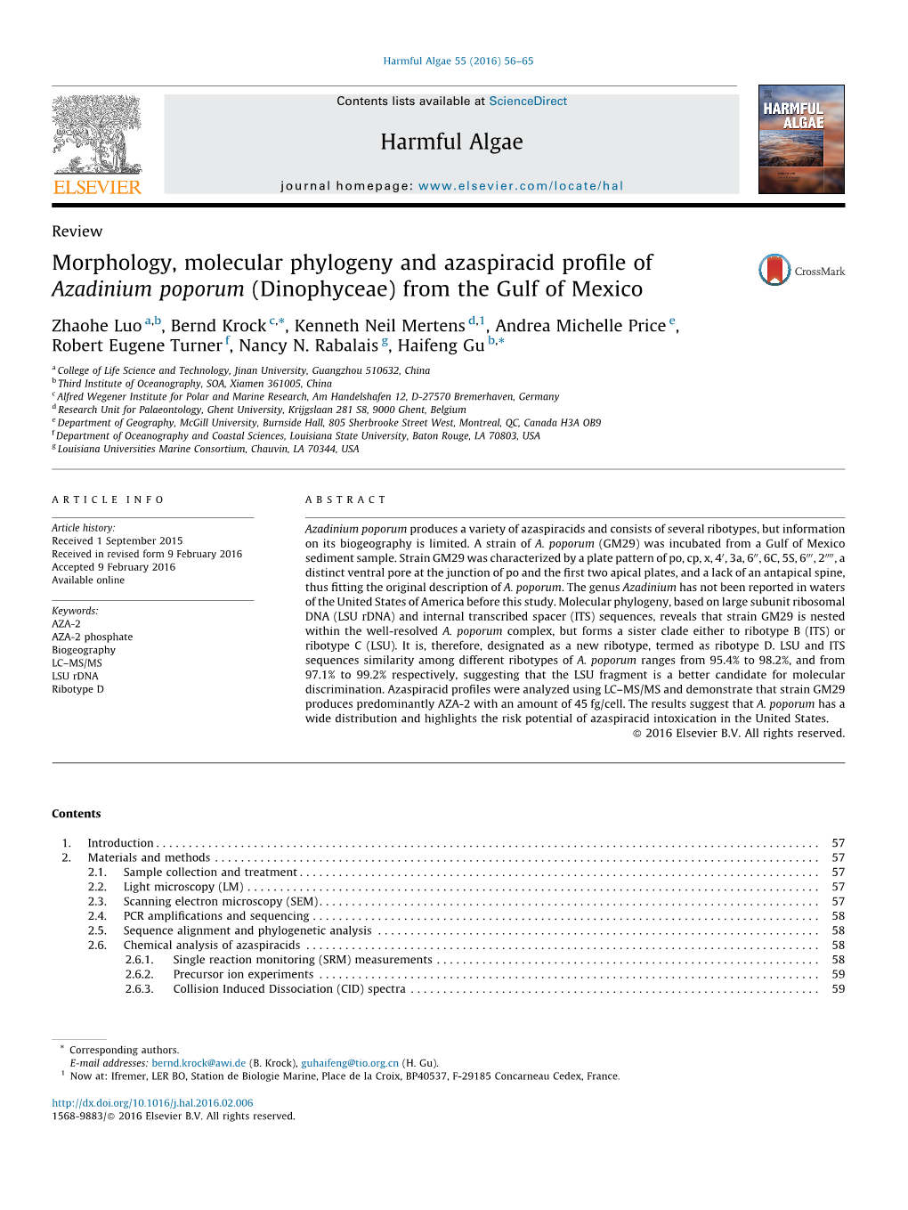 Morphology, Molecular Phylogeny and Azaspiracid Profile of Azadinium