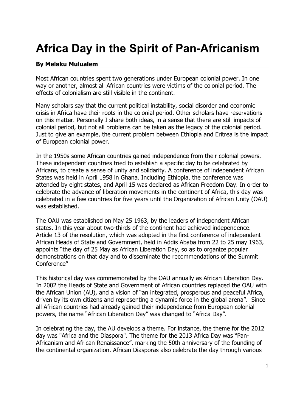 Africa Day in the Spirit of Pan-Africanism