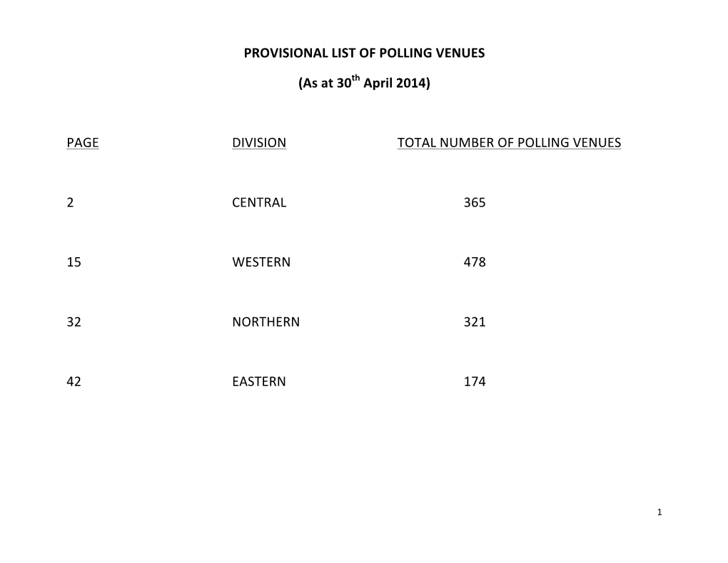 Provisional List of Polling Venues