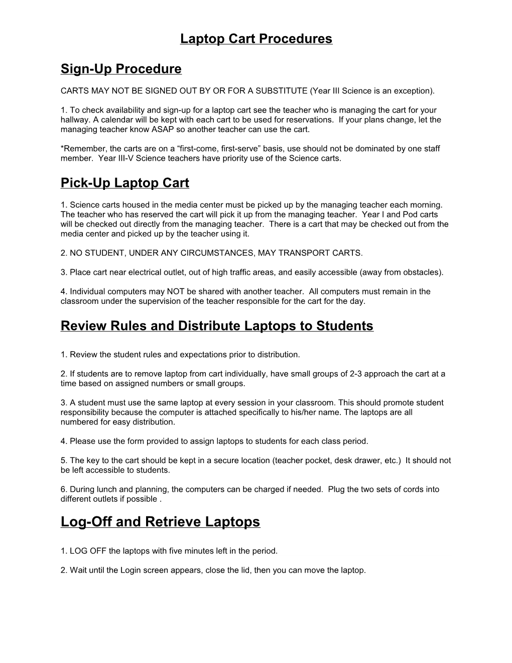 Laptop Cart Procedures